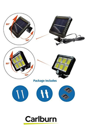 Su Geçirmez Uzun Ömürlü 12W Aydnlatma 5 Metre Mesafeli 3 Modlu Hareket Sensörlü Solar Lamba