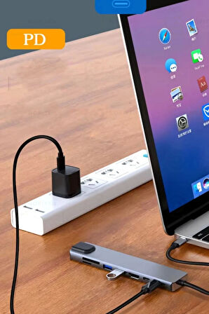 8 Girişli Macbook Pro Air Usb Type-c Hub Dönüştürücü Çevirici Çoklayıcı Usb Hdmi Micro SD 8in1