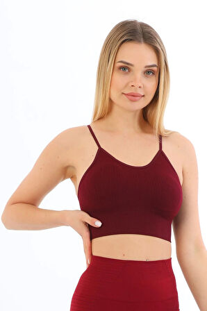 Özel Üretim Göğüs Toparlayıcı Sarkma Önleyen Spor Günlük İnce İp Askılı Pedli Fitilli Crop Büstiyer