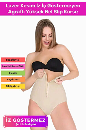 Premium Kaymaz Vücut Şekillendiren Toparlayıcı Sıkılaştırıcı Çıtçıtlı Agraflı Yüksek Bel Slip Korse