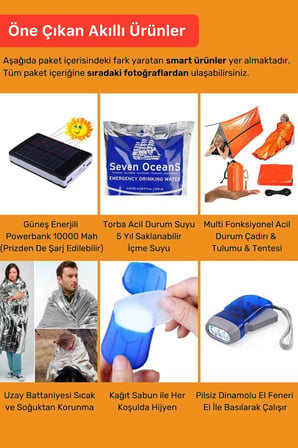 Lüks Premium Solar Paket Tam Kapsamlı Hazır Deprem Yangın Çantası İlk Yardım Acil Durum Yaşam Kiti