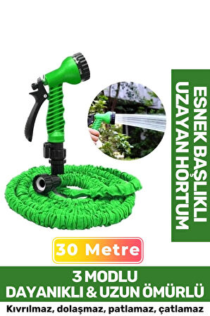 Premium Dolaşmaz Kırılmaz 7 Kademe Uzayan Bahçe Sulama Araç Yıkama Tabancalı 30 Metre Sihirli Hortum