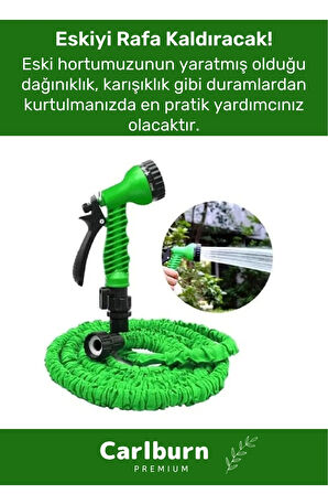 Premium Dolaşmaz Kırılmaz 7 Kademe Uzayan Bahçe Sulama Araç Yıkama Tabancalı 30 Metre Sihirli Hortum