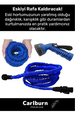 Premium Dolaşmaz Kırılmaz 7 Kademe Uzayan Bahçe Sulama Araç Yıkama Tabancalı 30 Metre Sihirli Hortum