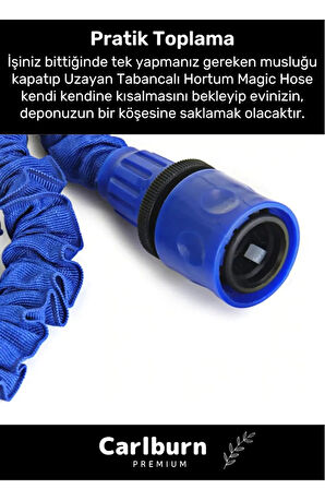 Premium Dolaşmaz Kırılmaz 7 Kademe Uzayan Bahçe Sulama Araç Yıkama Tabancalı 30 Metre Sihirli Hortum