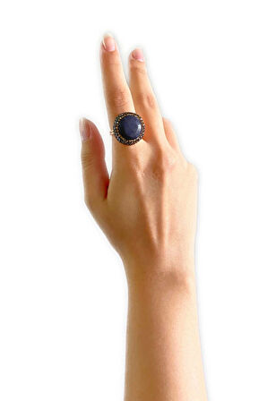 Mead Özel Tasarım Hafif Kararmaz Doğal Taş Detaylı Ayarlanabilir Altın Pirinç Kaplama Kadın Yüzük