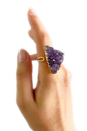 Nesra Özel Tasarım Hafif Doğal Taş Ayarlanabilir Altın Pirinç Kaplama Kararmaz Kadın Yüzük