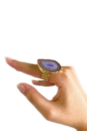 Estoy Altın Pirinç Kaplama Özel Tasarım Hafif Doğal Taş Ayarlanabilir Şık Kararmaz Kadın Yüzük