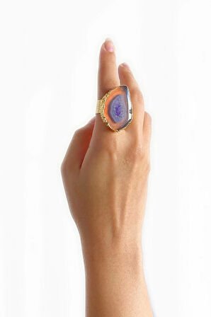 Estoy Altın Pirinç Kaplama Özel Tasarım Hafif Doğal Taş Ayarlanabilir Şık Kararmaz Kadın Yüzük