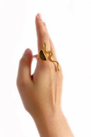 Vendi Altın Pirinç Kaplama Özel Tasarım Hafif Doğal Taş Ayarlanabilir Şık Kararmaz Kadın Yüzük