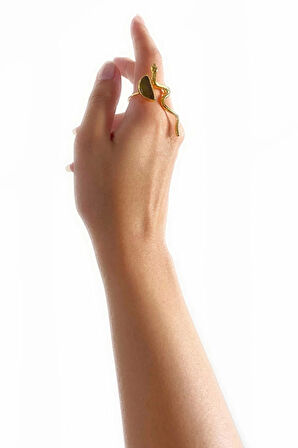 Vendi Altın Pirinç Kaplama Özel Tasarım Hafif Doğal Taş Ayarlanabilir Şık Kararmaz Kadın Yüzük