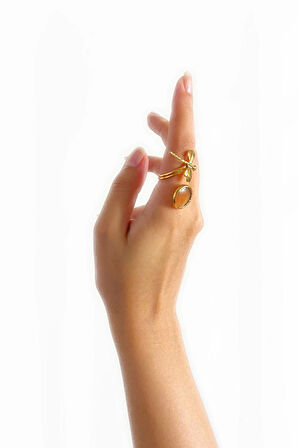 Mosta Altın Pirinç Kaplama Özel Tasarım Hafif Doğal Taş Ayarlanabilir Şık Kararmaz Kadın Yüzük