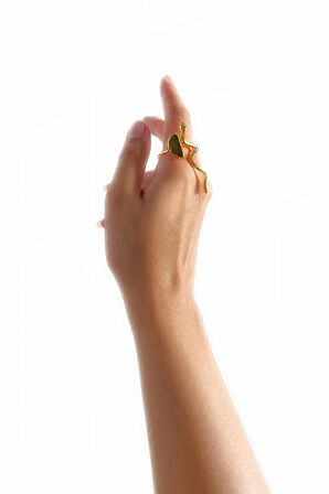 Rases Altın Pirinç Kaplama Özel Tasarım Hafif Doğal Taş Ayarlanabilir Şık Kararmaz Kadın Yüzük