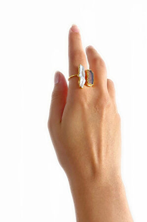 Sova Altın Pirinç Kaplama Özel Tasarım Hafif Doğal Taş Ayarlanabilir Şık Kararmaz Kadın Yüzük