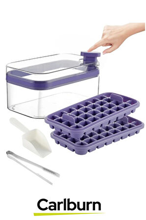 Yeni Nesil Düğmeli Basmalı Çift 32 Yuvalı Buz Küpü Kalıbı Saklama Kutulu