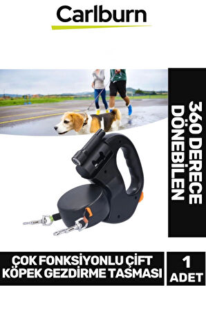 360 Derece Dönebilen Aydınlatmalı Uzunluk Ayarlanabilen Çok Fonksiyonlu Çift Köpek Gezdirme Tasması