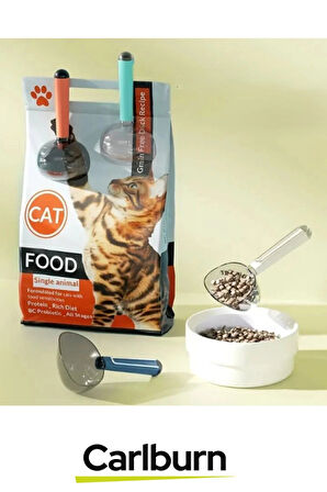 Özel Üretim Dayanıklı Şeffaf Başlıklı 180ml Kapasiteli Klipsli Ölçekli Kedi Köpek Mama Küreği