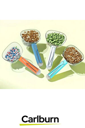 Özel Üretim Dayanıklı Şeffaf Başlıklı 180ml Kapasiteli Klipsli Ölçekli Kedi Köpek Mama Küreği