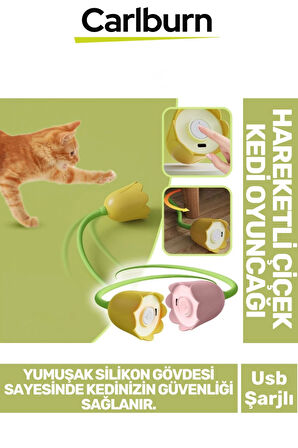 Özel Üretim Estetik Usb Şarjlı Uzun Saplı Yumuşak Silikon Gövde Hareketli Çiçek Kedi Oyuncağı