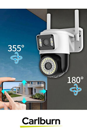 8MP Ultra HD 355° Yatay 90° Dikey Çift Lensli Otomatik Takip Dış Mekan Wi-Fi Mobil İzlenen Kamera