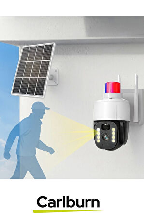 IP66 Suya Karşı Koruma Renkli Gece Görüşlü Güneş Enerjili Alarmlı Çakarlı Dış Mekan Güvenlik Kamera