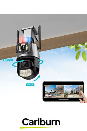 IP66 Su Geçirmez Tam Renkli Görüntüleme Hareket Sensör Çakarlı Çift Lensli Dış Mekan Güvenlik Kamera