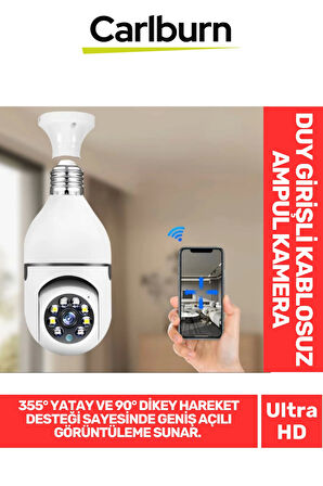 355° Yatay ve 90° Dikey Hareket E27 Duy Girişli Bulut Depolama Çift Yönlü Ses Kablosuz Ampul Kamera