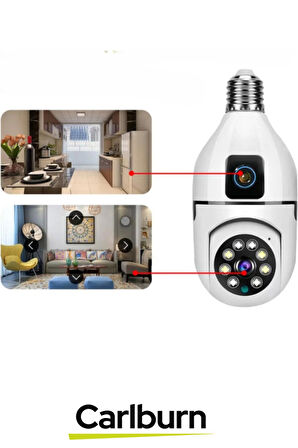 360° Panoramik Görüş 4K Full HD Çift Lensli E27 Duy Girişli 8 MP Kablosuz Ampul Kamera
