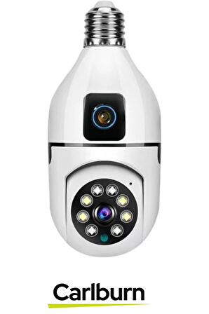 360° Panoramik Görüş 4K Full HD Çift Lensli E27 Duy Girişli 8 MP Kablosuz Ampul Kamera