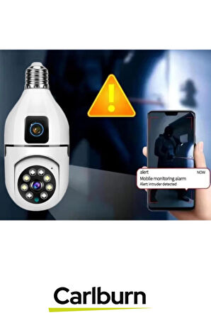 360° Panoramik Görüş 4K Full HD Çift Lensli E27 Duy Girişli 8 MP Kablosuz Ampul Kamera