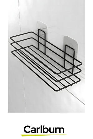 Siyah Kaplama Paslanmaz Metal Su Birikimi Yapmaz Şeffaf Yapışkanlı 5 KG Taşıyabilen Duş Banyo Rafı