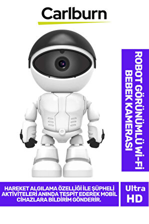 355° Yatay 45° Dikey Hareket Çift Taraflı Ses Gece Görüşü Robot Görünümlü 2.4 GHz Wi-Fi Bebek Kamera