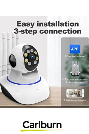 360° Dönebilen Panoramik Gece Görüş Hareket Algılama Çift Ses 5 Antenli Bebek Ev Güvenlik Kamera