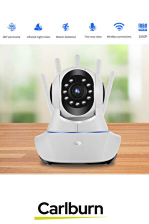 360° Dönebilen Panoramik Gece Görüş Hareket Algılama Çift Ses 5 Antenli Bebek Ev Güvenlik Kamera