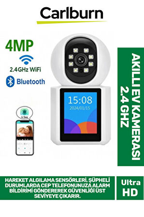 2.8 inç IPS Ekranlı Çift Taraflı Seslendirme Hareket Algılama 4MP Lens 2.4 GHz Akıllı Ev Kamerası