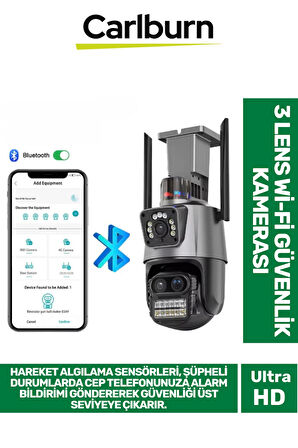 Çift Yönlü İletişim Hareket Algılama Sensörü H.265 Video Gece Görüşü 3 Lens Wi-Fi Güvenlik Kamerası