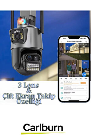 Çift Yönlü İletişim Hareket Algılama Sensörü H.265 Video Gece Görüşü 3 Lens Wi-Fi Güvenlik Kamerası