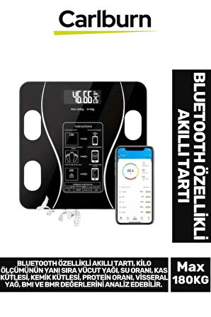 Lcd Ekran Kas Kütle Vücut Yağı Kemik Kütle Protein Oranı Ölçer Bluetooth Özellikli Akıllı Tartı