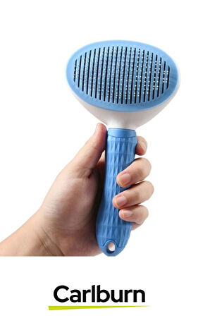 Premium Otomatik Tuşlu Temizlenen Evcil Hayvan Kedi Köpek Pet Tüy Toplayıcı Tarağı - Mavi