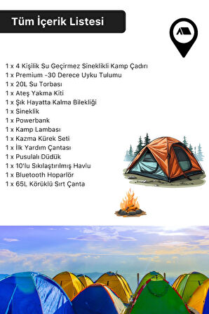 Profesyonel Tam Kapsamlı İçerik Hazır Başlangıç Seti Çadır 65L Körüklü Kamp Sırt Çantası Yaşam Kiti