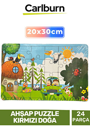 Özel Üretim Eğitici Zeka Geliştirici Öğretici Ahşap Puzzle Kırmızı Doğa - 24 Parça