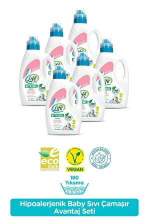 Life By Fakir %100 Bitkisel Bazlı Vegan Sıvı Bebek Çamaşır Deterjanı 1500ml x 6 Adet Avantaj Seti