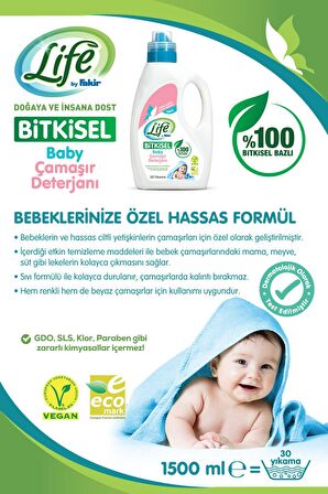 Life By Fakir %100 Bitkisel Bazlı Vegan Sıvı Bebek Çamaşır Deterjanı 1500ml x 6 Adet Avantaj Seti