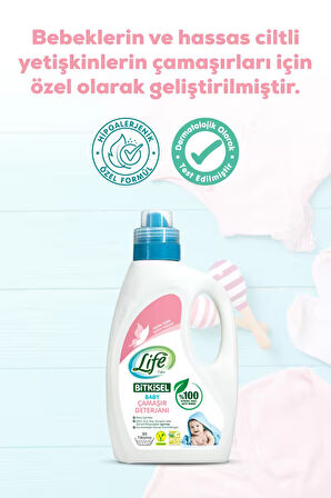 Bitkisel Vegan Sıvı Bebek Çamaşır Deterjanı 1500ml, Hipoalerjenik, Renkli&beyaz, %100 Doğal Temizlik