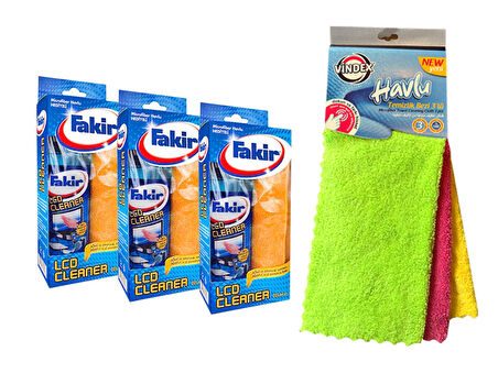 Fakir LCD Temizleyici 3'lü + Mikrofiber Havlu Bez 3'lü