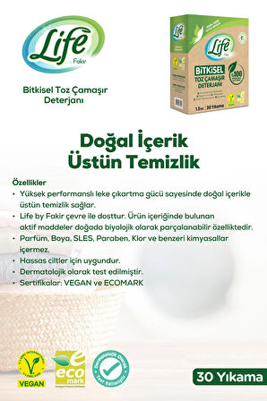 Bitkisel Vegan Doğal Toz Çamaşır Deterjanı Renkli Ve Beyazlar 1,5 Kg - %100 Doğal Temizlik