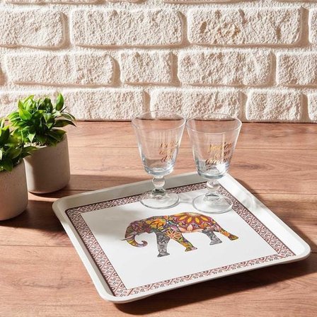 Zucci Home Fil Desenli Alaçatı Kare Tepsi - 32,5x32,5 cm