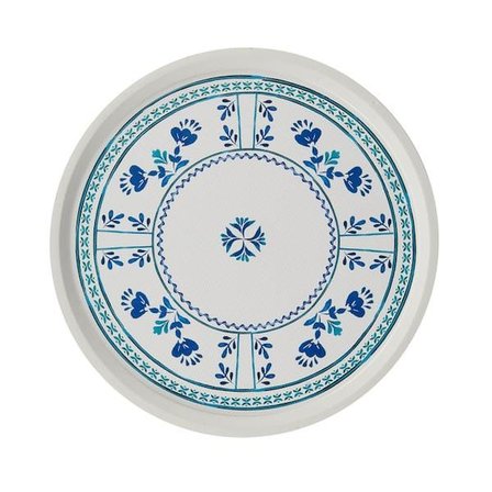 Zucci Home Santorini Yuvarlak Tepsi - Beyaz / Mavi - 35,5 cm