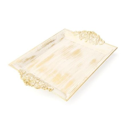 Zucci Home Barok Eskitme Tepsi - Beyaz - 26x39 cm