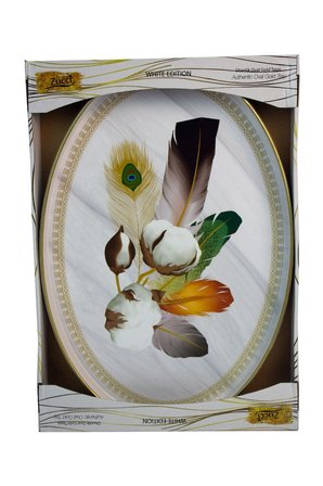 Yaldızlı Lüx Oval Beyaz Tepsi | 38x26 cm | Pamuk Desen Dekoratif Kahve Sunum Tepsisi 
